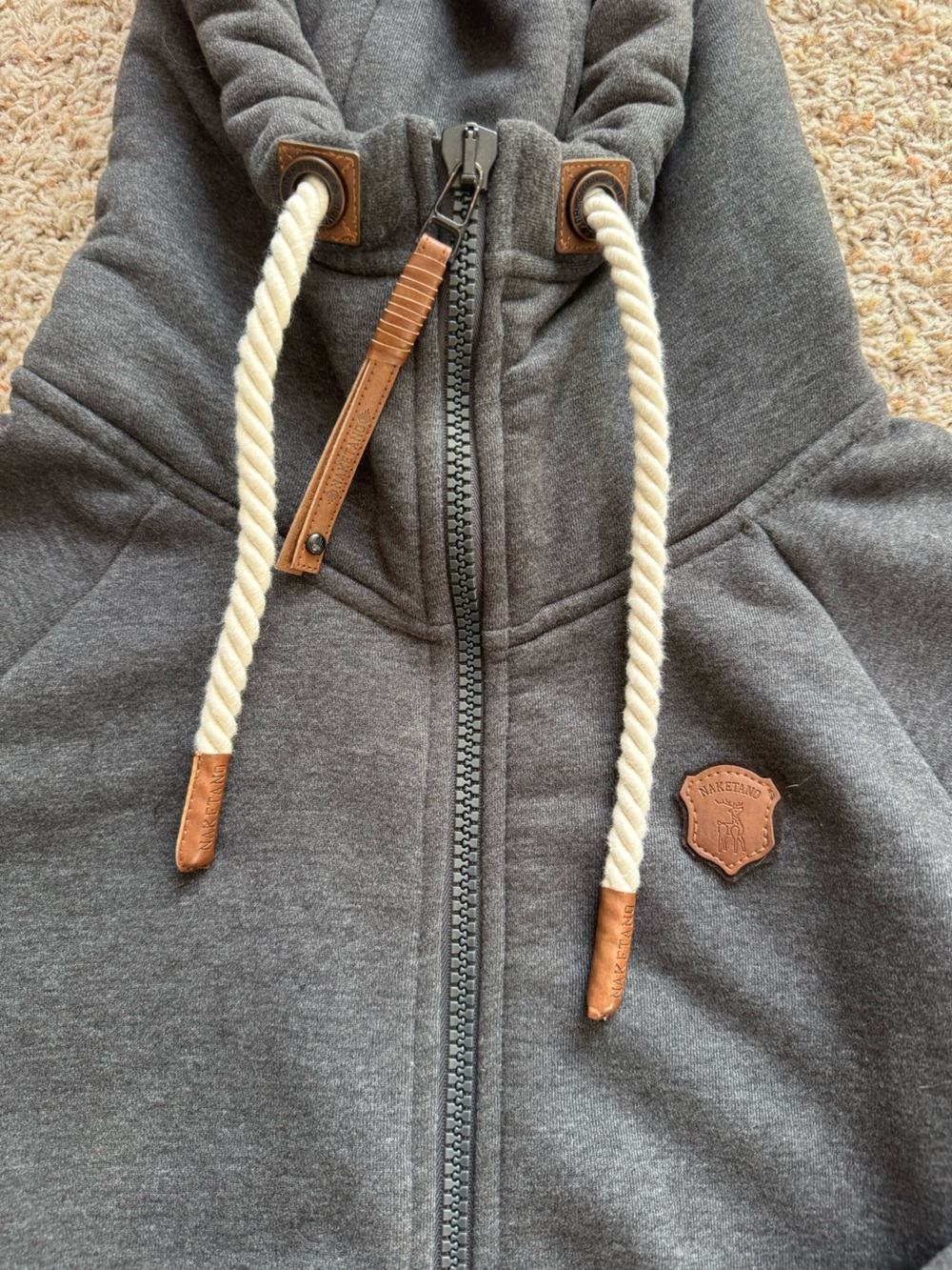 Naketano Dark Charcoal Gray Zip-Up Hoodie Brave New Bird Contrast Drawstring Med - Picture 2 of 8